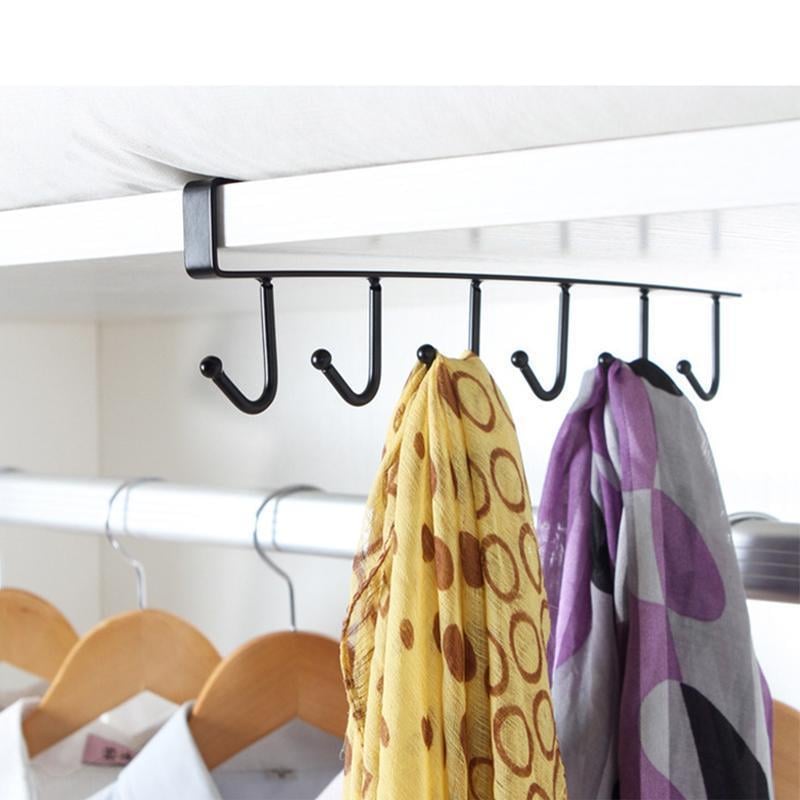 Under-Cabinet Hook Rack Steel | 6 Hooks No-Drill Slide-On Mount | Saves Counter and Wall Space, Rust-Resistant 7