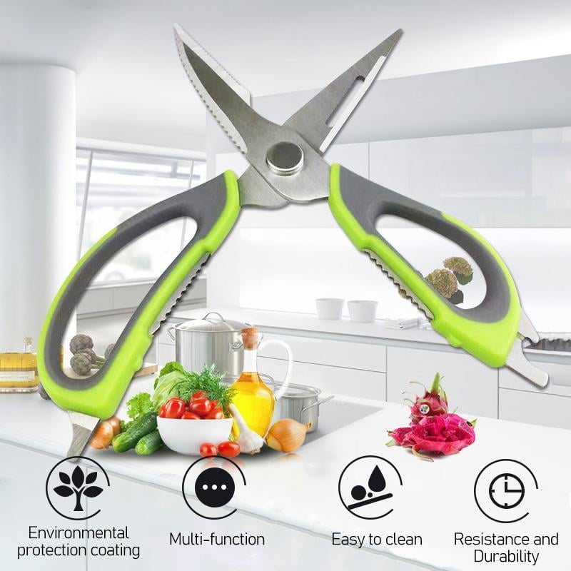 8-in-1 Kitchen Scissors Stainless Steel | Detachable Blades, Magnetic Sheath | Cuts, Cracks Nuts, Opens Bottles 8