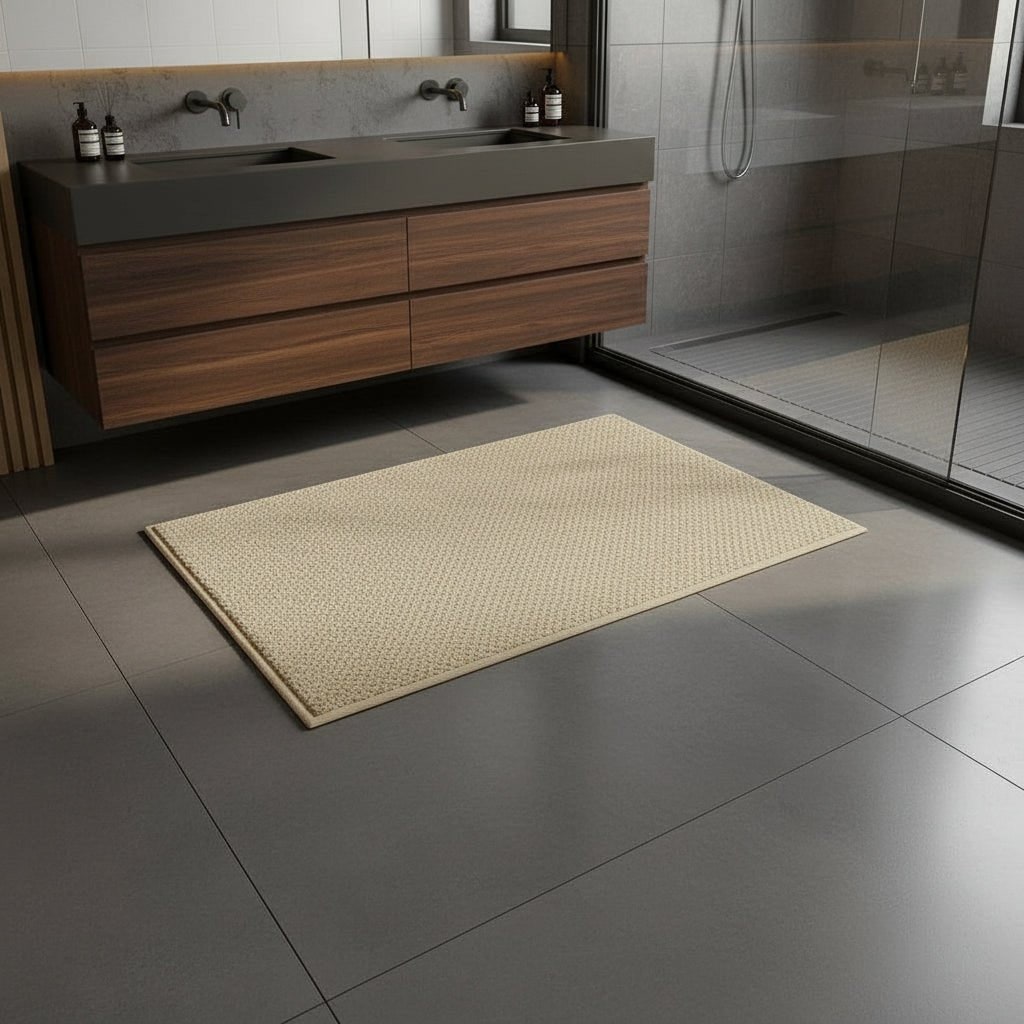 Absorbent Textured Loop Pile Bath Mat | Quick-Dry, Non-Slip, Low-Profile | Gray, Beige, Coffee, 50x80 to 80x120 cm