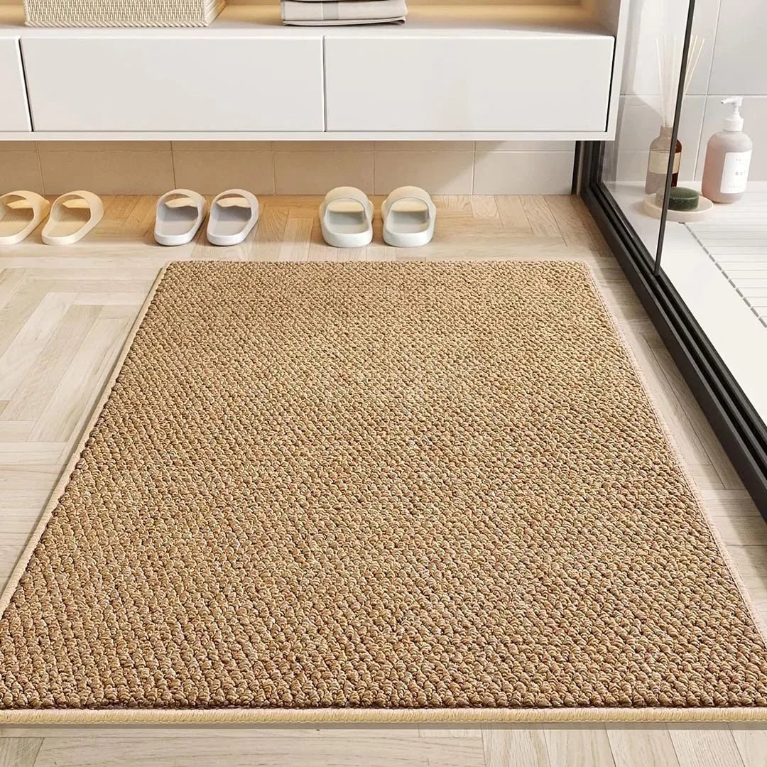 Absorbent Textured Loop Pile Bath Mat | Quick-Dry, Non-Slip, Low-Profile | Gray, Beige, Coffee, 50x80 to 80x120 cm