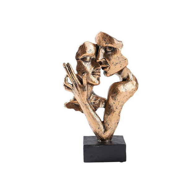 Abstract Kiss Sculpture Resin 16-18 cm | Black or Bronze Finish | Textured Couple Statue for Shelf, Sideboard, Nightstand