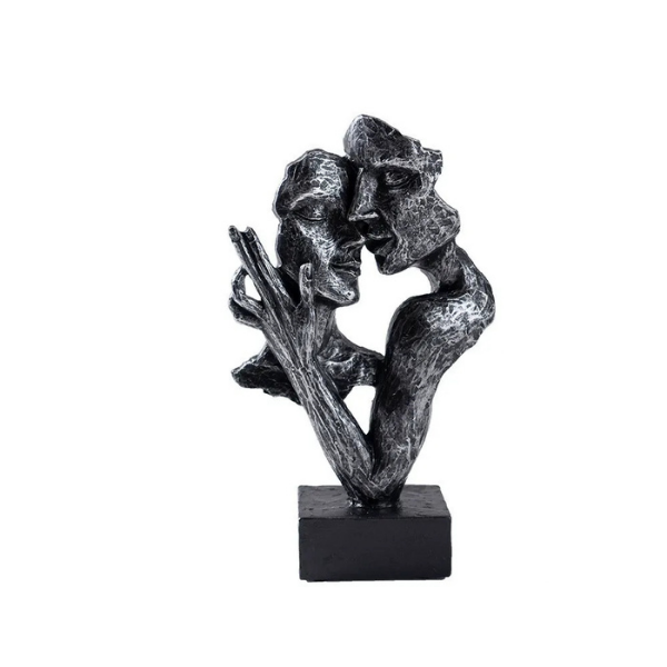 Abstract Kiss Sculpture Resin 16-18 cm | Black or Bronze Finish | Textured Couple Statue for Shelf, Sideboard, Nightstand