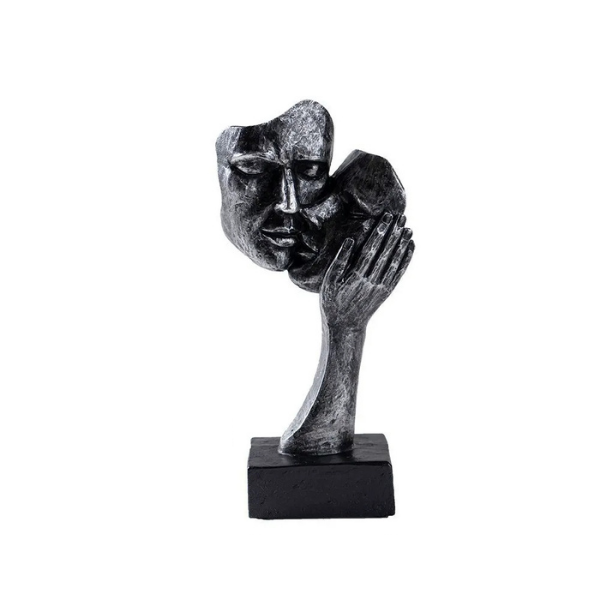 Abstract Kiss Sculpture Resin 16-18 cm | Black or Bronze Finish | Textured Couple Statue for Shelf, Sideboard, Nightstand