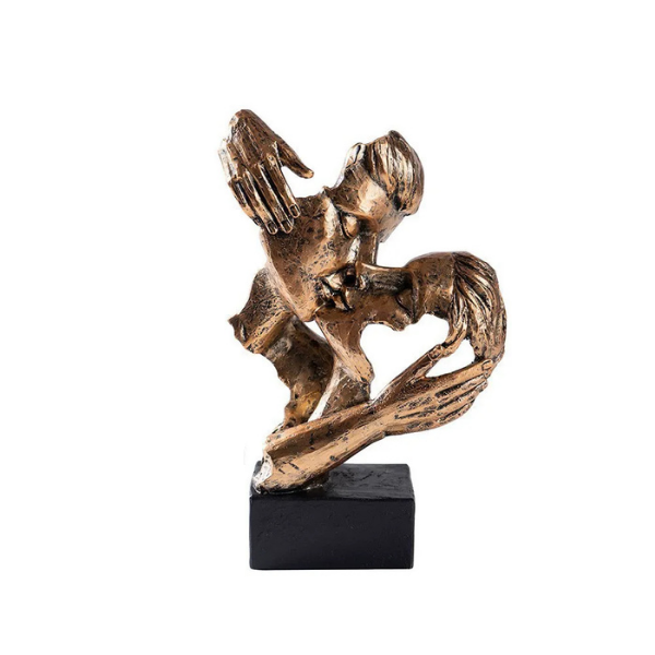 Abstract Kiss Sculpture Resin 16-18 cm | Black or Bronze Finish | Textured Couple Statue for Shelf, Sideboard, Nightstand