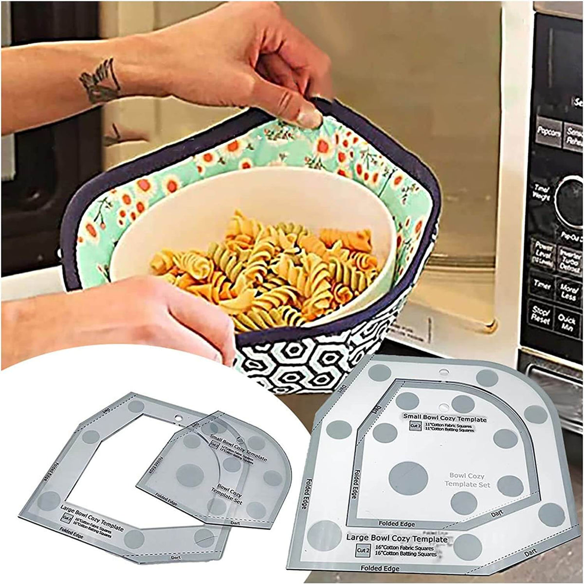 Acrylic Bowl Cover Sewing Templates | Large & Small Sizes in Types A, B, C | Fast, Microwave-Safe Reversible Covers