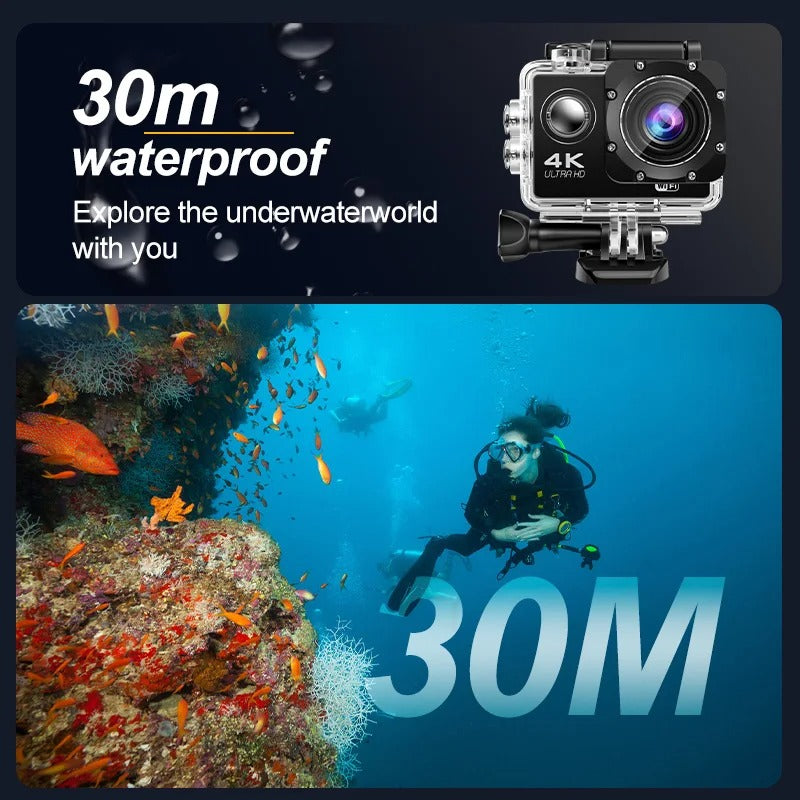Action Camera Full HD 1080p | Waterproof to 30m with 140° Wide-Angle Lens | Complete Accessory Bundle Included