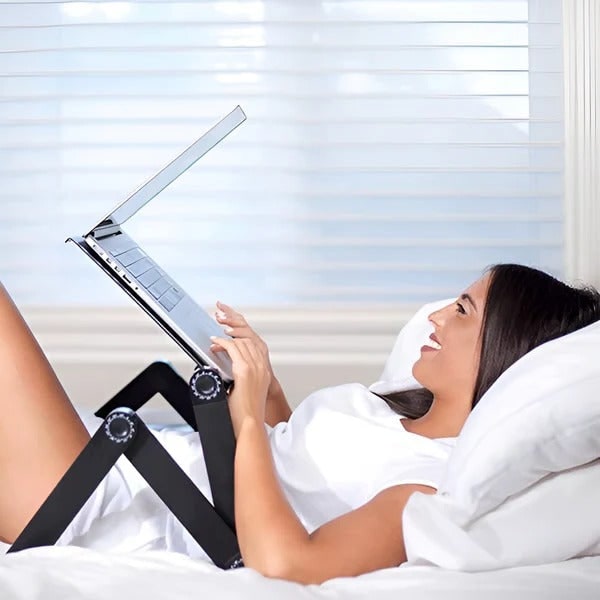 Adjustable Laptop Stand Fits Laptops up to 21 Inch | Detachable Mouse Tray, Black Matte | 360° Rotating Joints, Folds Flat