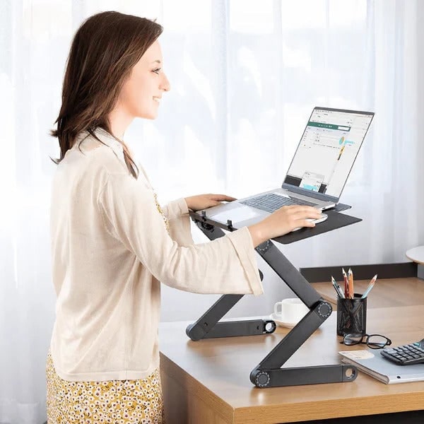 Adjustable Laptop Stand Fits Laptops up to 21 Inch | Detachable Mouse Tray, Black Matte | 360° Rotating Joints, Folds Flat