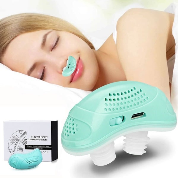 Anti Snoring Device with Silicone Nasal Buds | Rechargeable via Micro-USB | Mask-Free, Portable Design for Travel