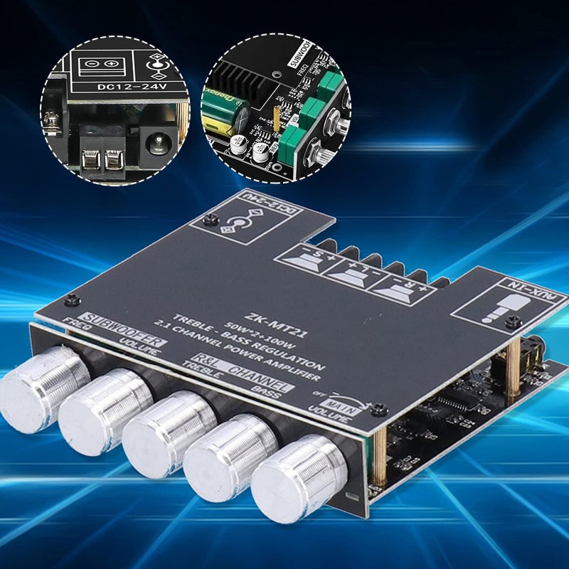 Audio Amplifier 2.1 Channel Bluetooth Module with Bass Treble Control