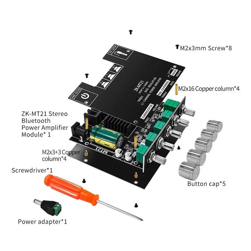 Audio Amplifier 2.1 Channel Bluetooth Module with Bass Treble Control