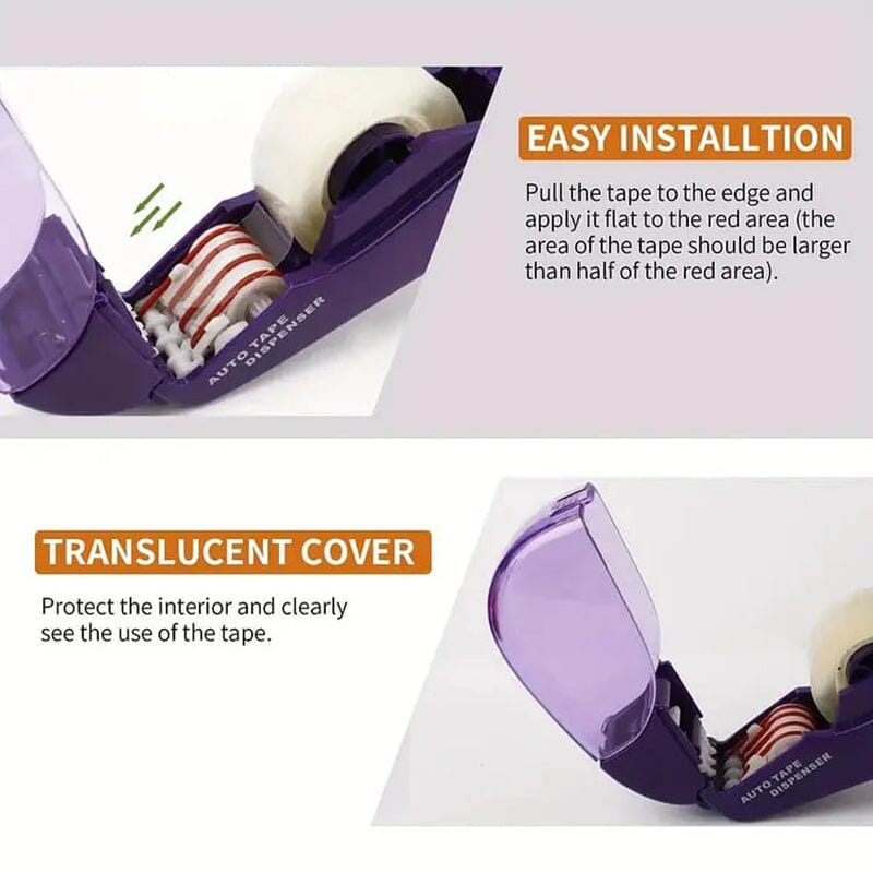 Automatic Tape Dispenser Plastic | One-Handed Operation with Concealed Safety Blade | Battery-Free Portable Design
