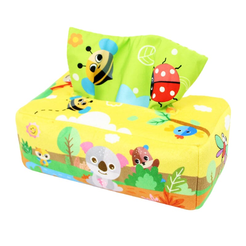 Baby Sensory Crinkle Tissue Box Toy | Soft Cotton with Colourful Scarves | Supports Fine Motor Skills Development