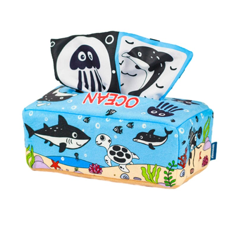 Baby Sensory Crinkle Tissue Box Toy | Soft Cotton with Colourful Scarves | Supports Fine Motor Skills Development