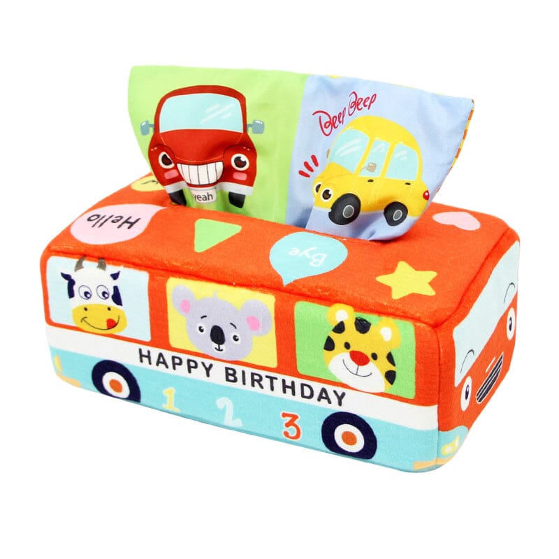 Baby Sensory Crinkle Tissue Box Toy | Soft Cotton with Colourful Scarves | Supports Fine Motor Skills Development