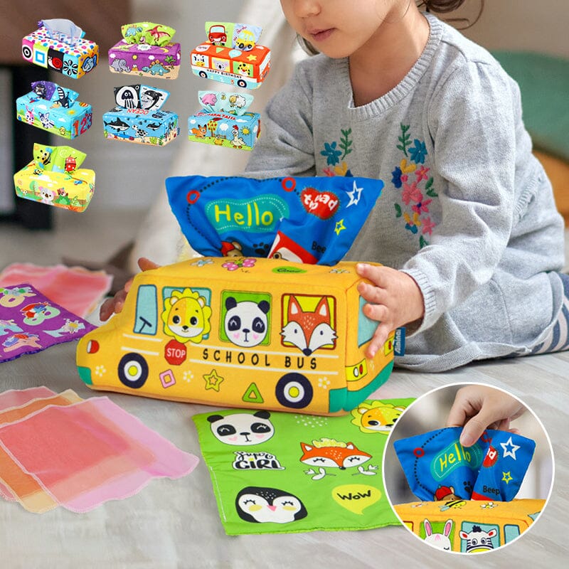 Baby Sensory Crinkle Tissue Box Toy | Soft Cotton with Colourful Scarves | Supports Fine Motor Skills Development