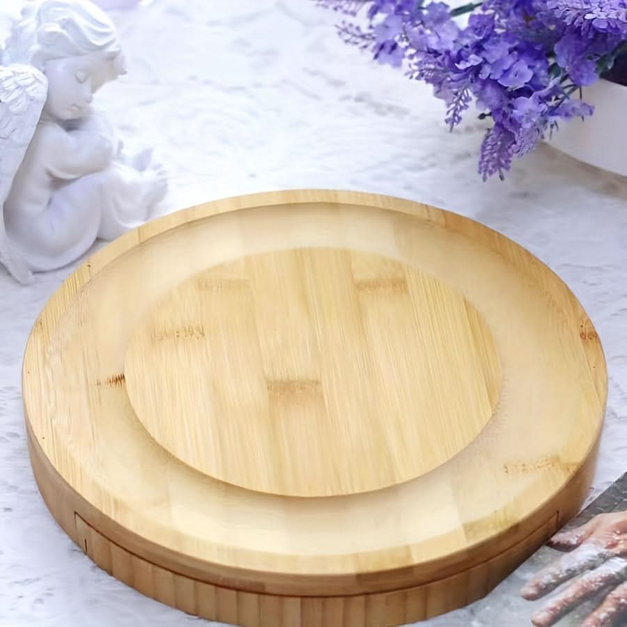 Bamboo Cheese Board Portable Drawer Storage All-In-One with Cutlery Set