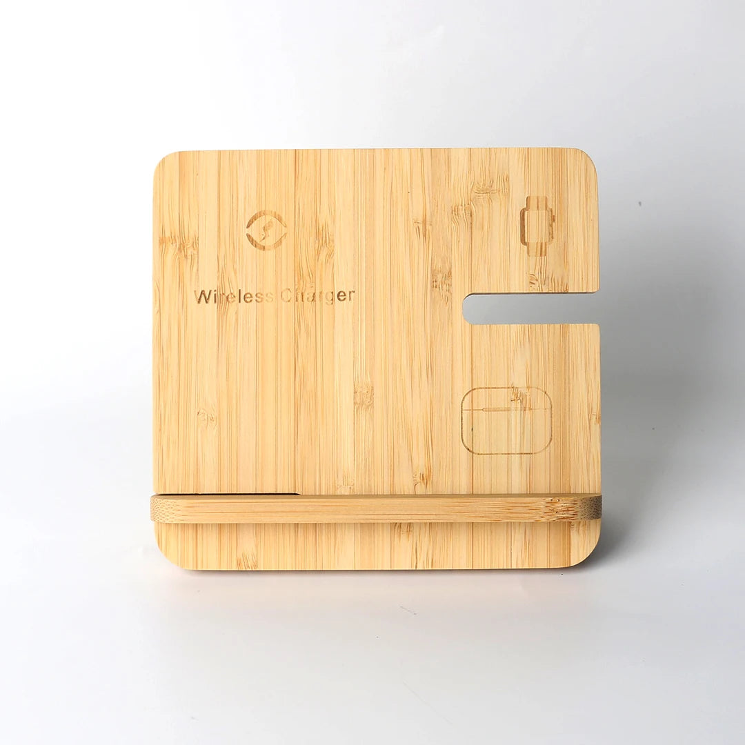 Bamboo Wireless Charging Station | 3-In-1 Flat-Pack Stand