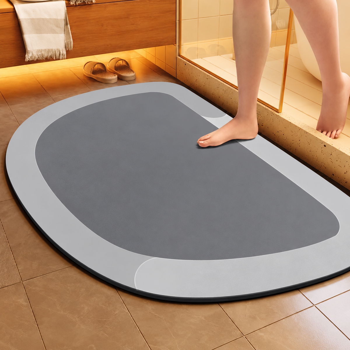 Bath Mat Diatomite Foam Core, Non-Slip Rubber Base | 4 Sizes, 6 Colours, 4 Shapes | Quick-Drying & Water-Absorbent