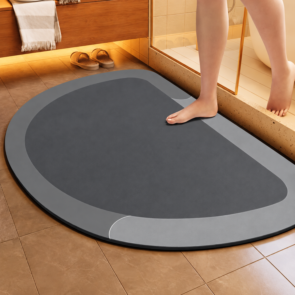 Bath Mat Diatomite Foam Core, Non-Slip Rubber Base | 4 Sizes, 6 Colours, 4 Shapes | Quick-Drying & Water-Absorbent