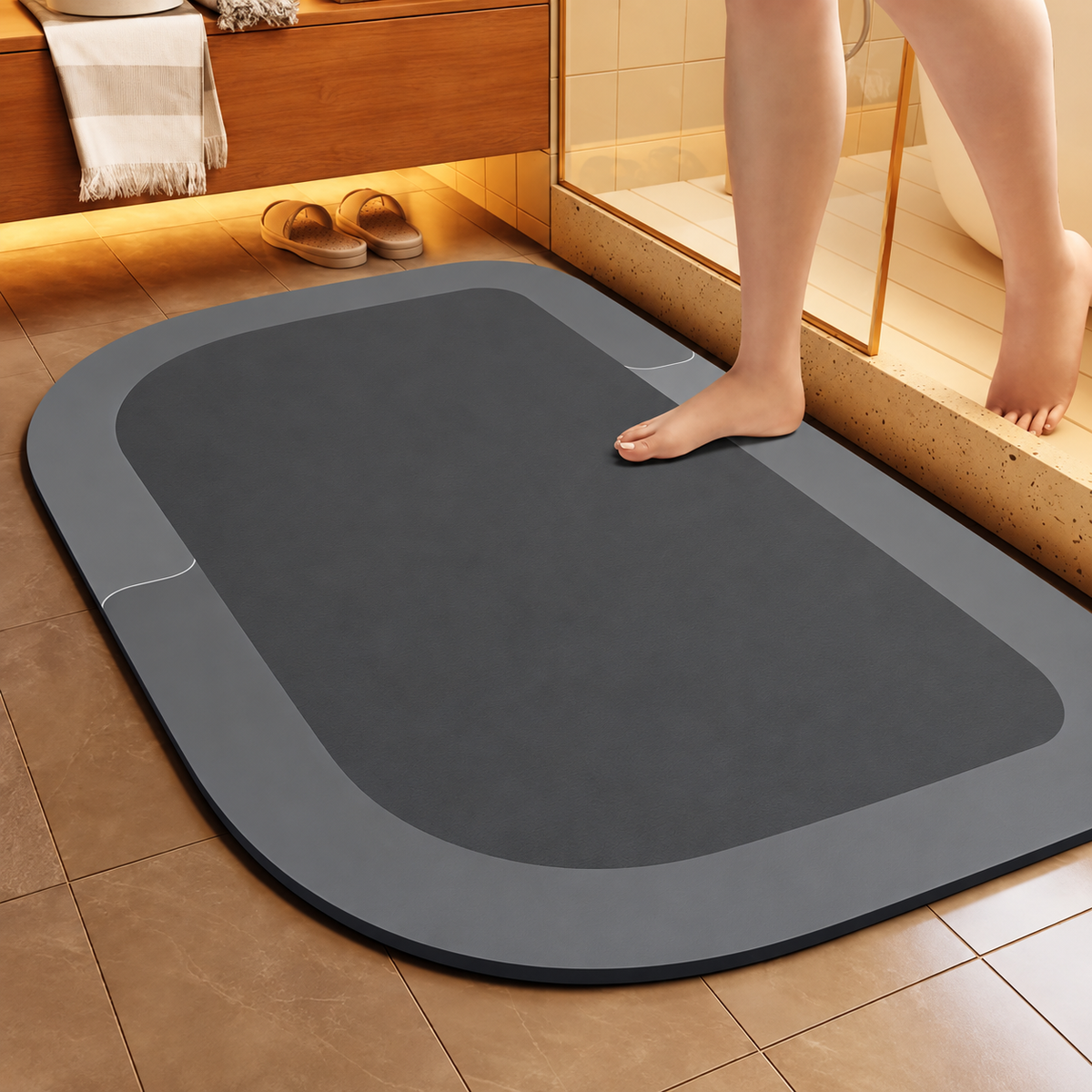 Bath Mat Diatomite Foam Core, Non-Slip Rubber Base | 4 Sizes, 6 Colours, 4 Shapes | Quick-Drying & Water-Absorbent