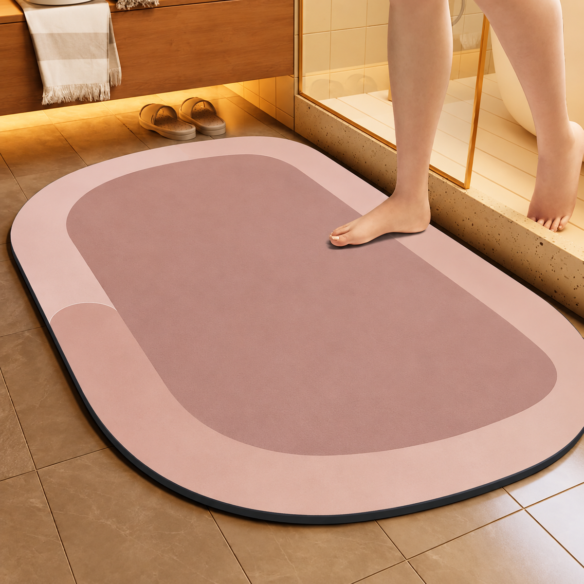 Bath Mat Diatomite Foam Core, Non-Slip Rubber Base | 4 Sizes, 6 Colours, 4 Shapes | Quick-Drying & Water-Absorbent
