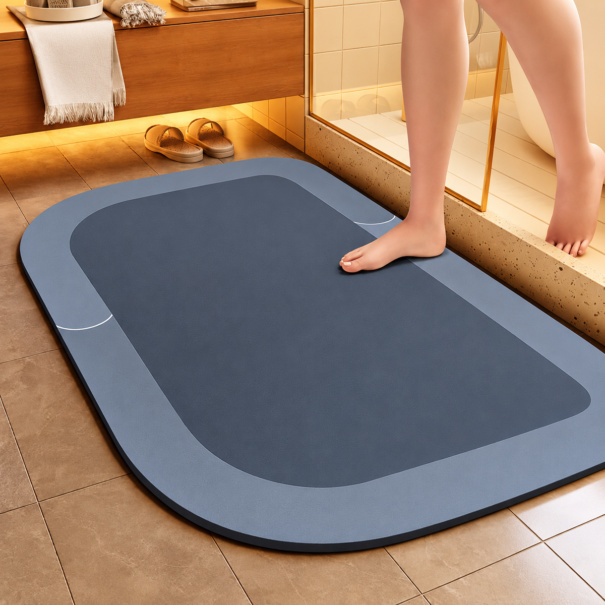 Bath Mat Diatomite Foam Core, Non-Slip Rubber Base | 4 Sizes, 6 Colours, 4 Shapes | Quick-Drying & Water-Absorbent