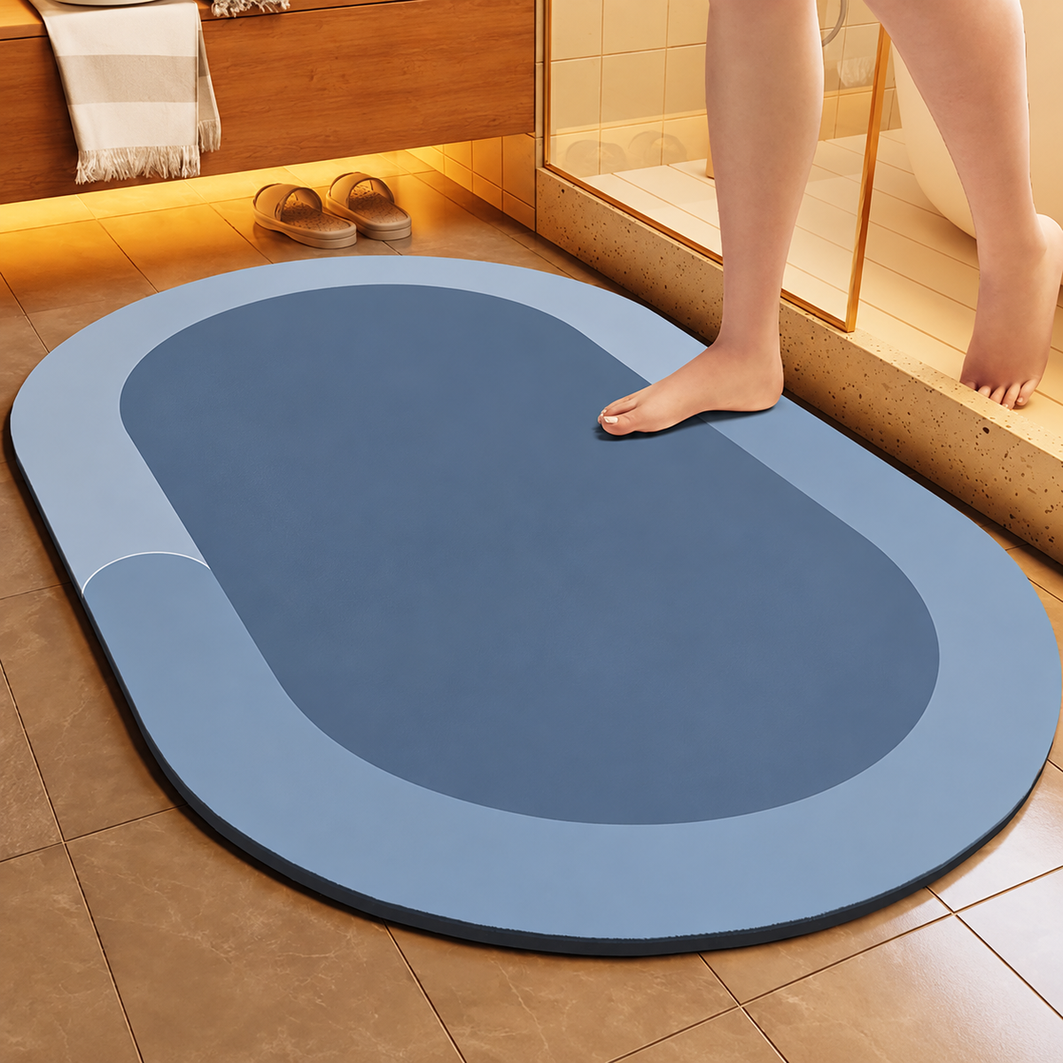Bath Mat Diatomite Foam Core, Non-Slip Rubber Base | 4 Sizes, 6 Colours, 4 Shapes | Quick-Drying & Water-Absorbent