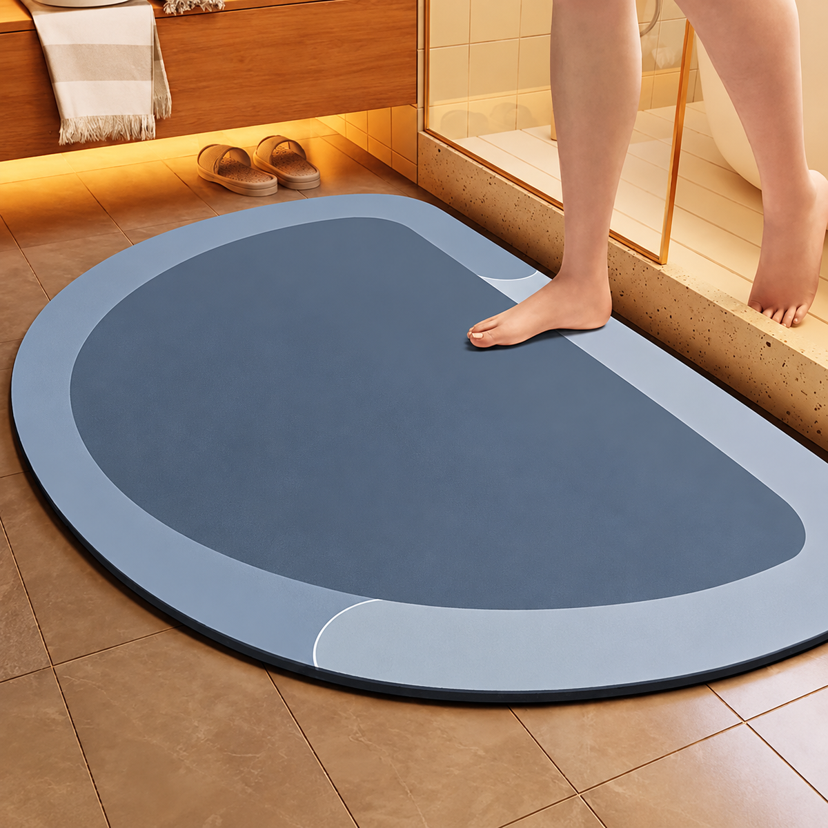 Bath Mat Diatomite Foam Core, Non-Slip Rubber Base | 4 Sizes, 6 Colours, 4 Shapes | Quick-Drying & Water-Absorbent