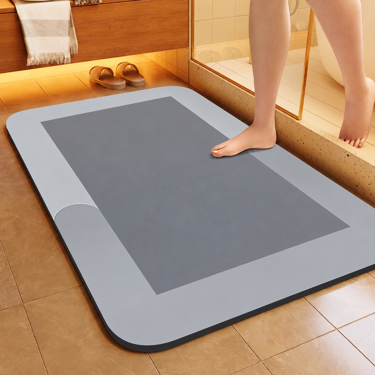 Bath Mat Diatomite Foam Core, Non-Slip Rubber Base | 4 Sizes, 6 Colours, 4 Shapes | Quick-Drying & Water-Absorbent