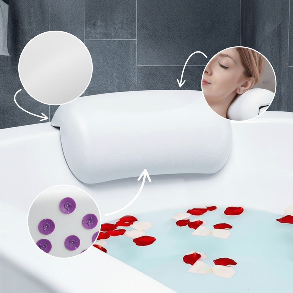 Bath Pillow Ergonomic Non-Slip Water-Repellent Foam with Neck Support