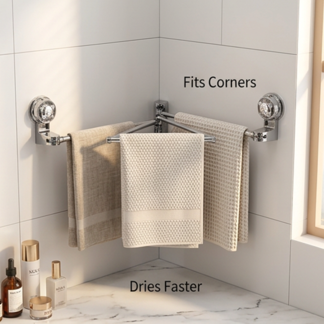 Bathroom Towel Holder | FlexiDry Swivel Suction-Cup Towel Rack