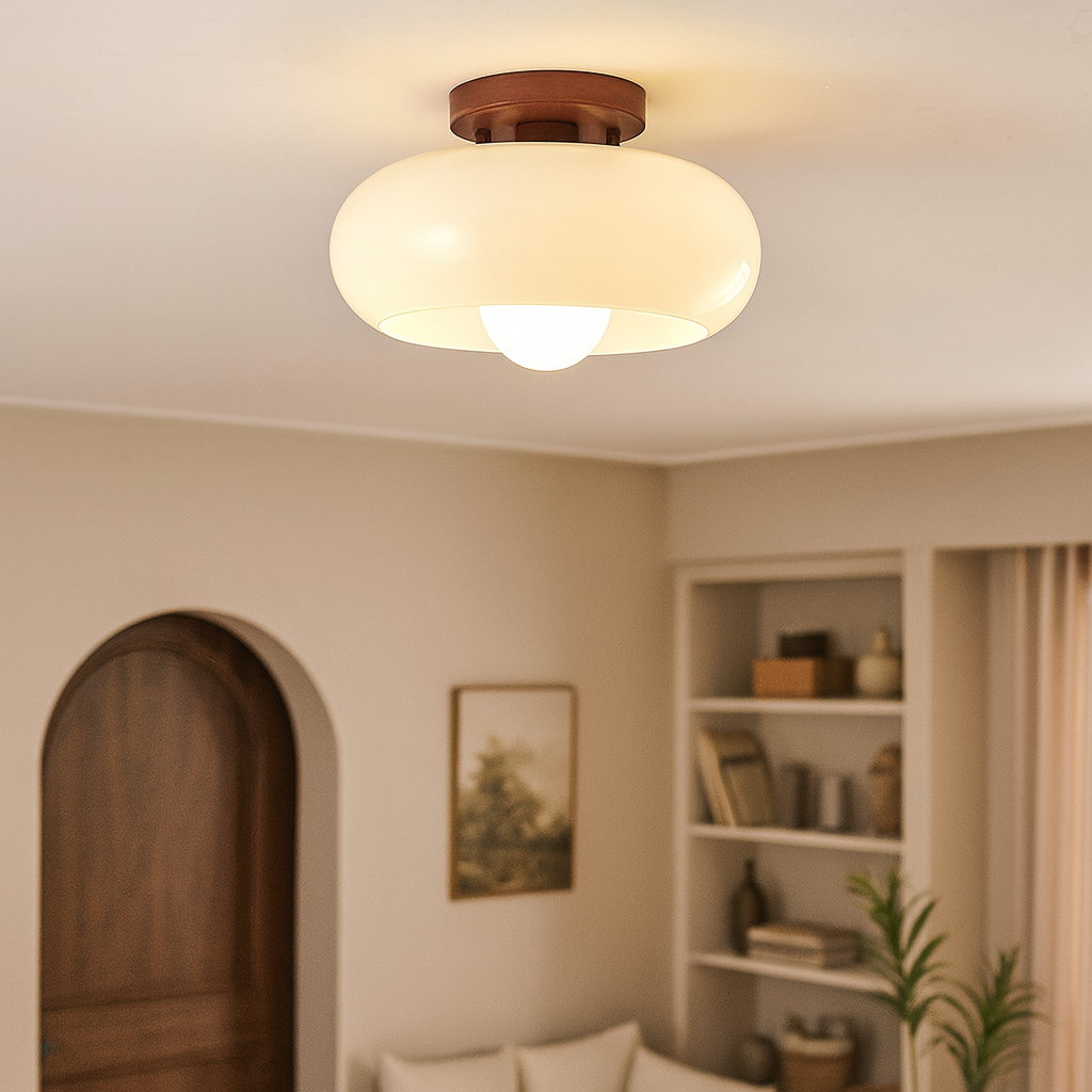 Bauhaus Ceiling Light | Rounded Drum Shade, Warm Glow