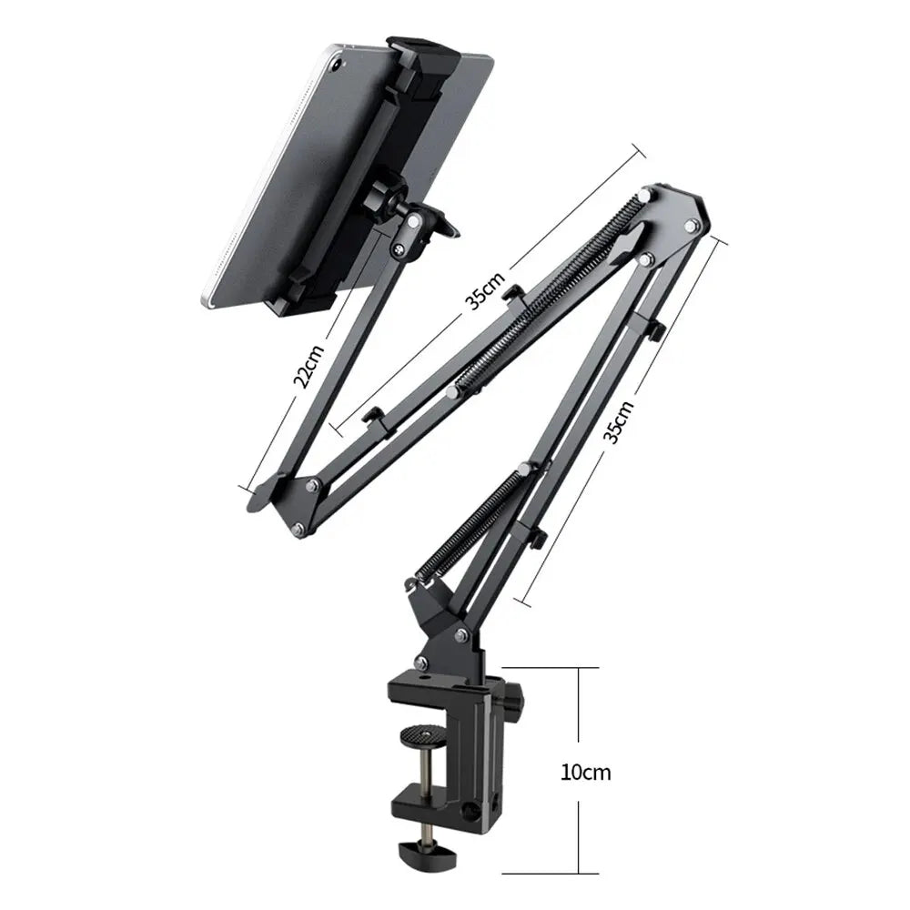 Bed Tablet Stand | Folding Spring Arm, Screw Clamp Base