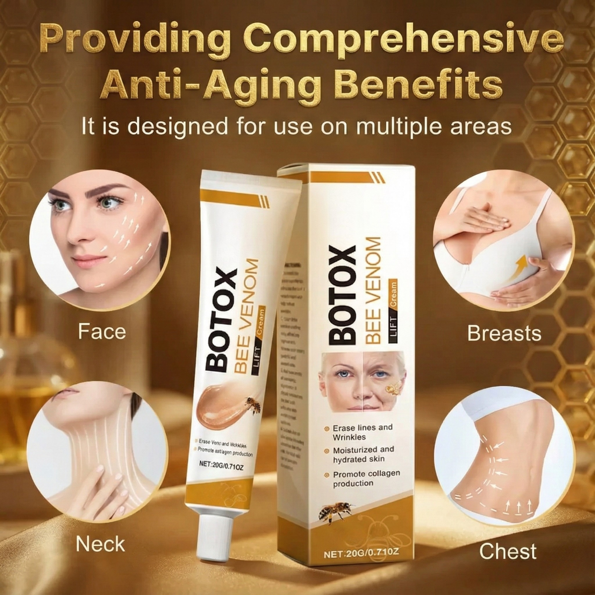 Bee Venom Firming Face Cream | Lifts, Tightens & Hydrates Skin | Smooths Fine Lines for Face, Neck and Décolletage