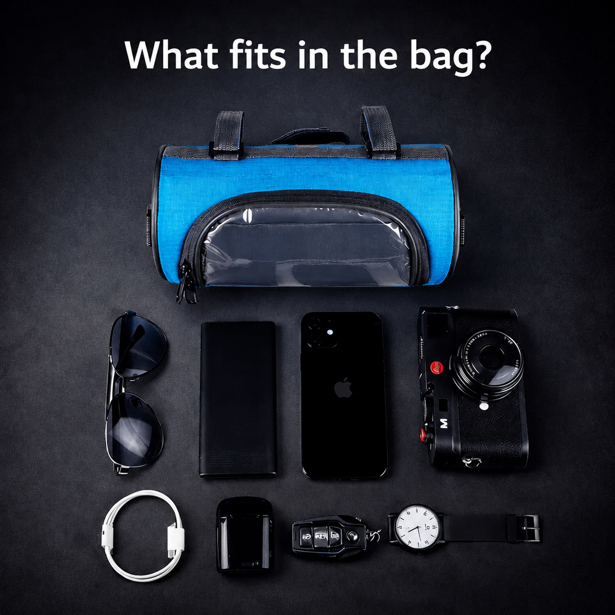 Bike Handlebar Storage Bag | Touchscreen Phone Window, 22 x 12 x 12.5 cm | Waterproof Nylon, Hook-and-Loop Mount
