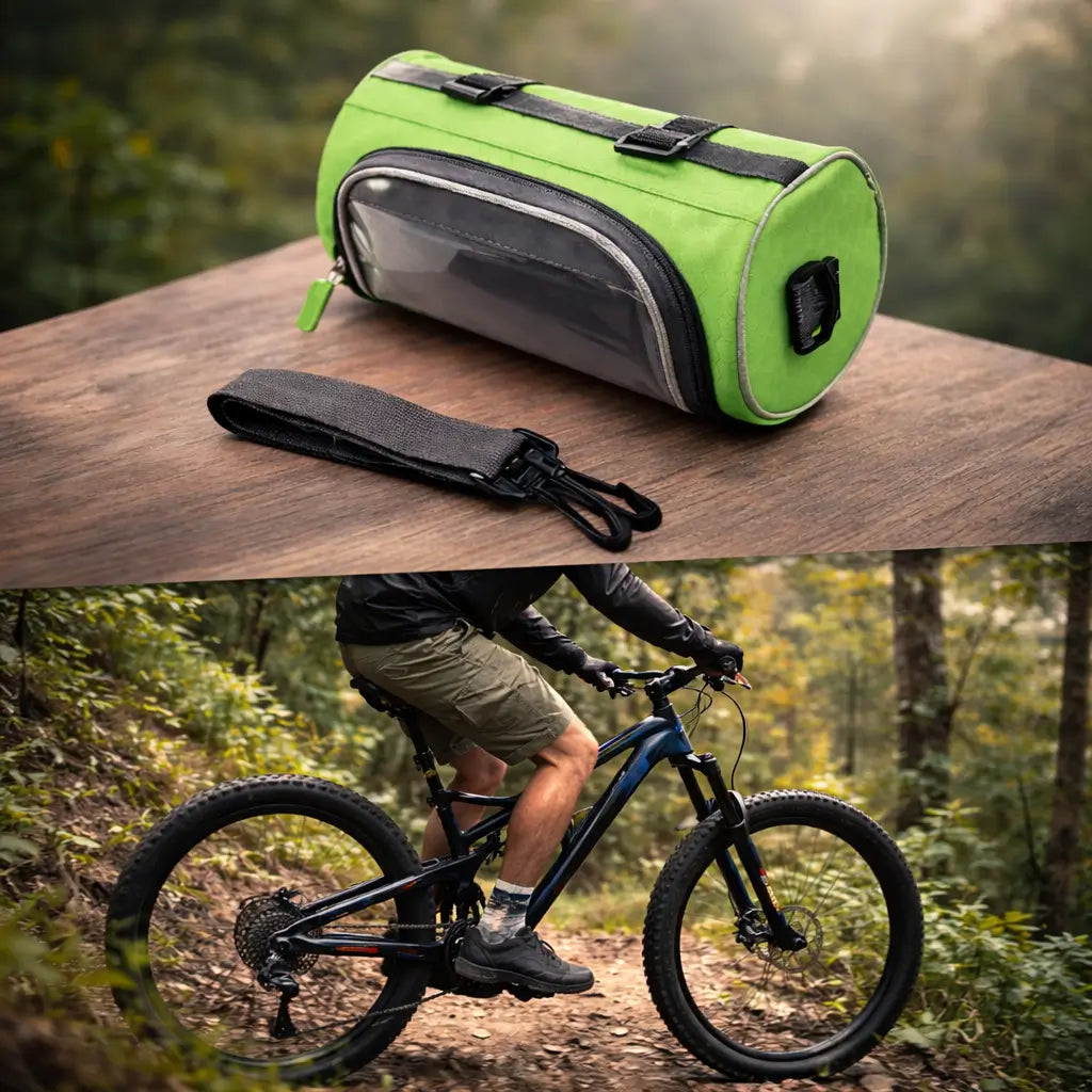Bike Handlebar Storage Bag | Touchscreen Phone Window, 22 x 12 x 12.5 cm | Waterproof Nylon, Hook-and-Loop Mount