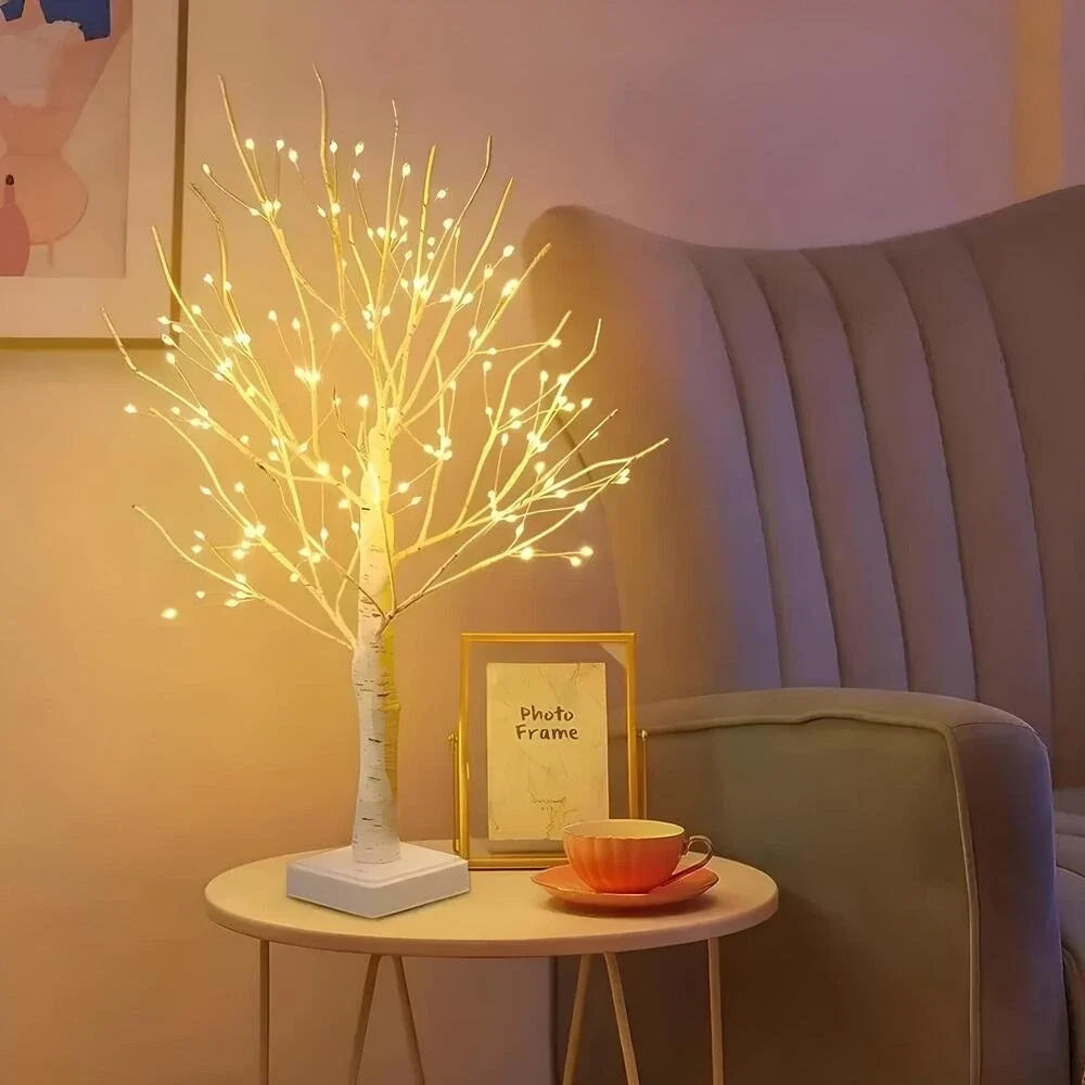 Birch Branch Light 55 cm | PVC & Copper Wire, Warm White 144 LED | Cordless, Bendable, Battery-Powered, Table Decor