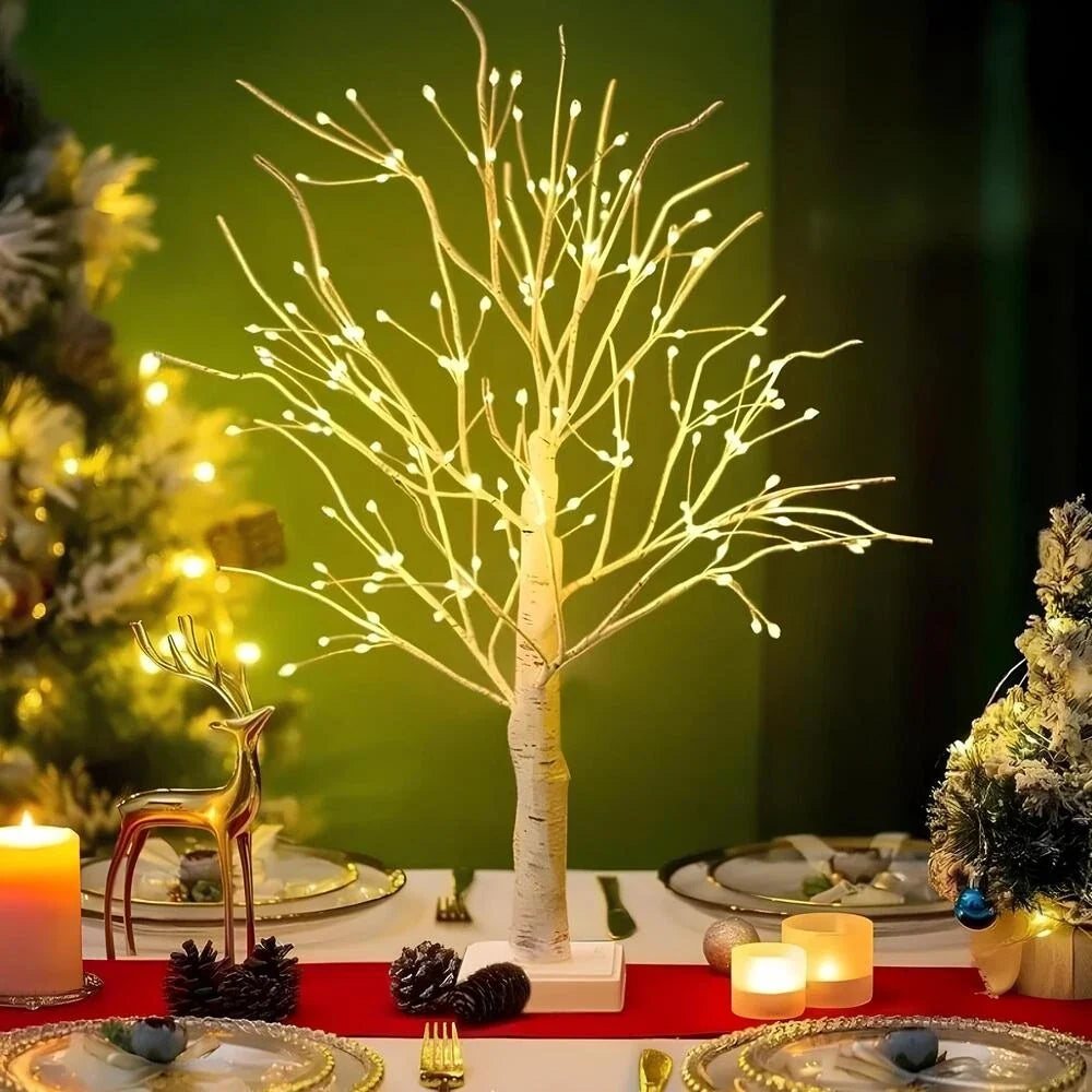 Birch Branch Light 55 cm | PVC & Copper Wire, Warm White 144 LED | Cordless, Bendable, Battery-Powered, Table Decor