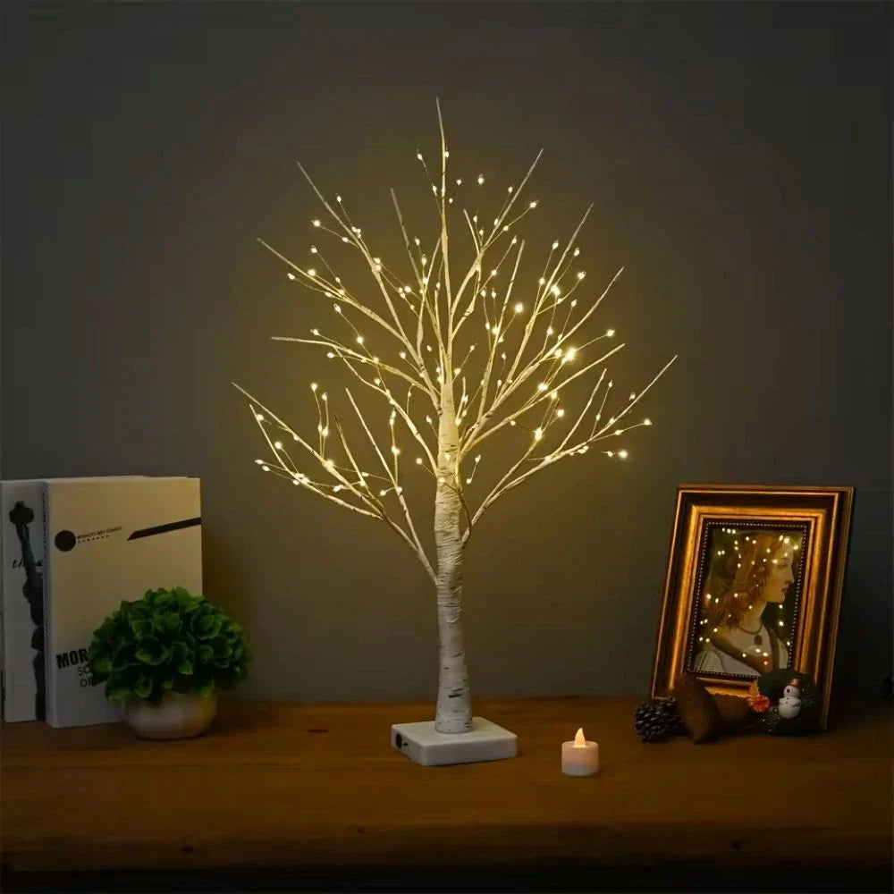 Birch Branch Light 55 cm | PVC & Copper Wire, Warm White 144 LED | Cordless, Bendable, Battery-Powered, Table Decor