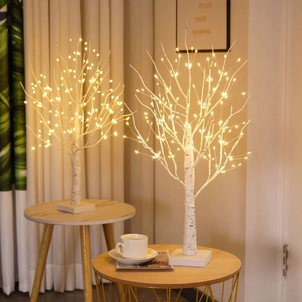 Birch Branch Light 55 cm | PVC & Copper Wire, Warm White 144 LED | Cordless, Bendable, Battery-Powered, Table Decor
