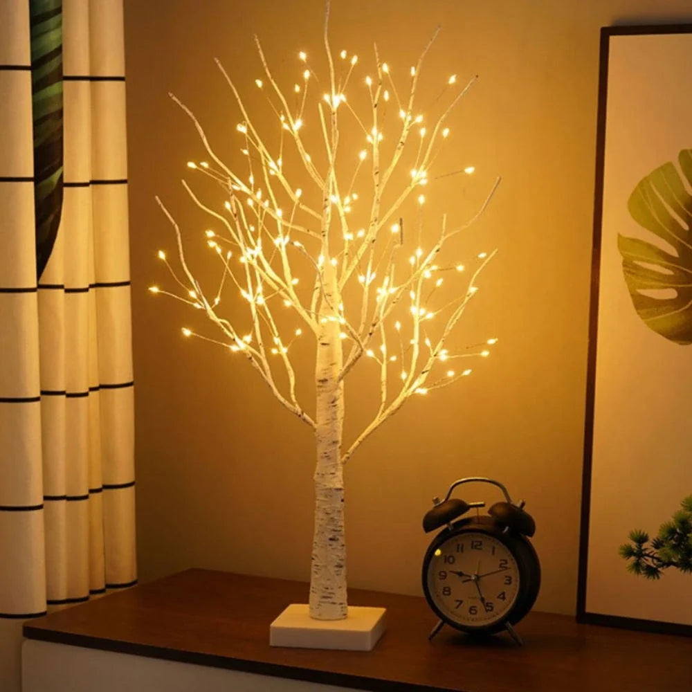 Birch Branch Light 55 cm | PVC & Copper Wire, Warm White 144 LED | Cordless, Bendable, Battery-Powered, Table Decor