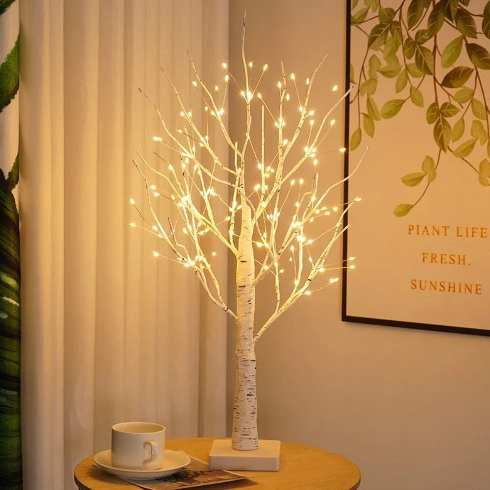 Birch Branch Light 55 cm | PVC & Copper Wire, Warm White 144 LED | Cordless, Bendable, Battery-Powered, Table Decor