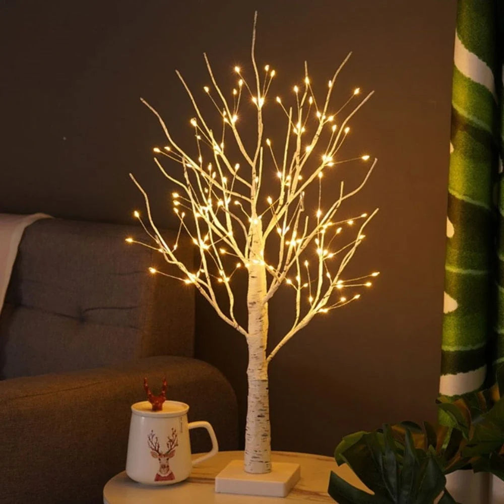 Birch Branch Light 55 cm | PVC & Copper Wire, Warm White 144 LED | Cordless, Bendable, Battery-Powered, Table Decor