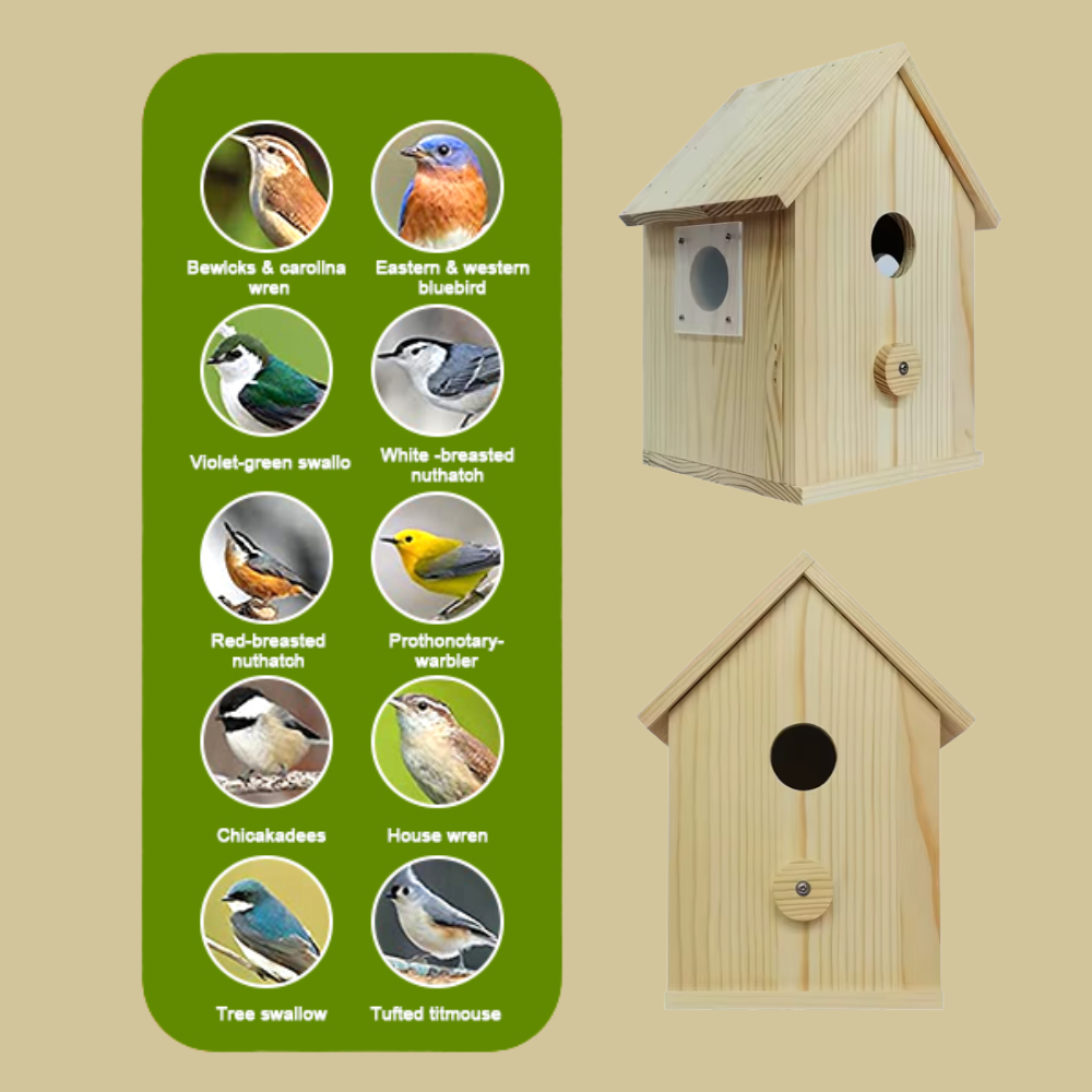 Bird Box Camera | 4MP HD WiFi Live View & Invisible Night Vision | Wooden Nest Box with Microphone & Dual-Band WiFi
