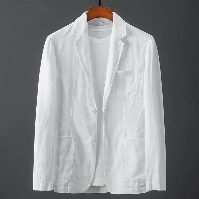 Blazer - Single-Breasted Notch Lapel Three-Pocket Design - Linen - Regular Fit - Button Closure