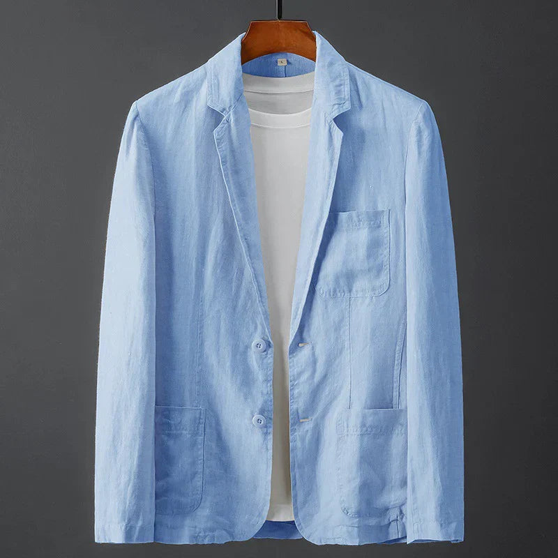 Blazer - Single-Breasted Notch Lapel Three-Pocket Design - Linen - Regular Fit - Button Closure