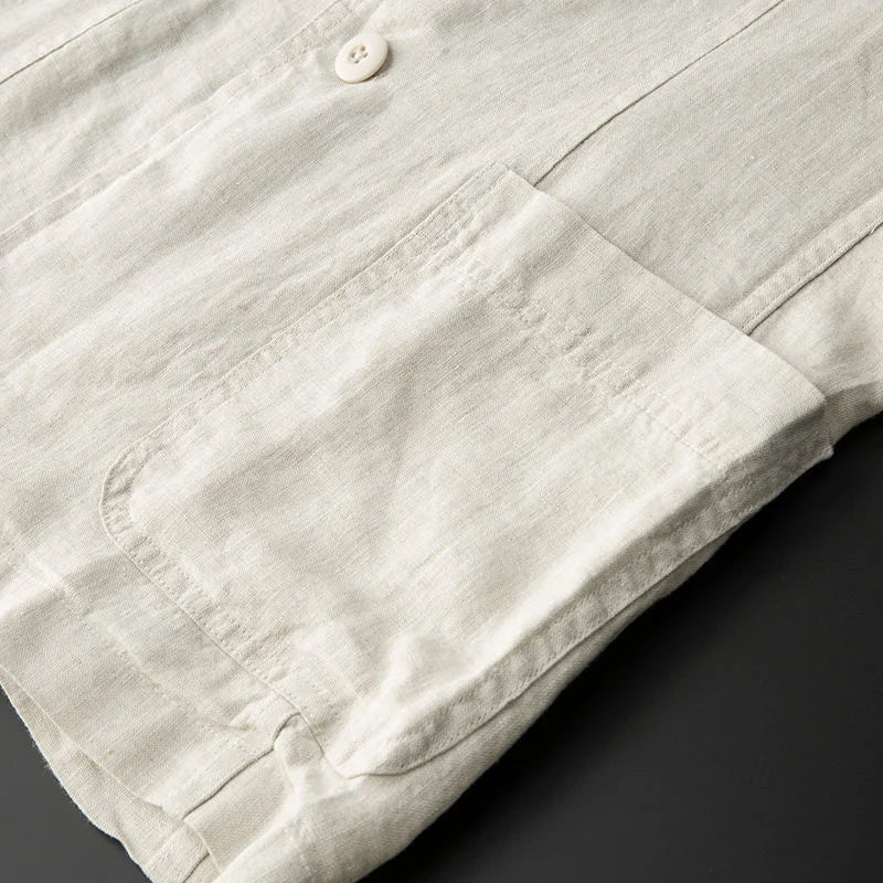 Blazer - Single-Breasted Notch Lapel Three-Pocket Design - Linen - Regular Fit - Button Closure