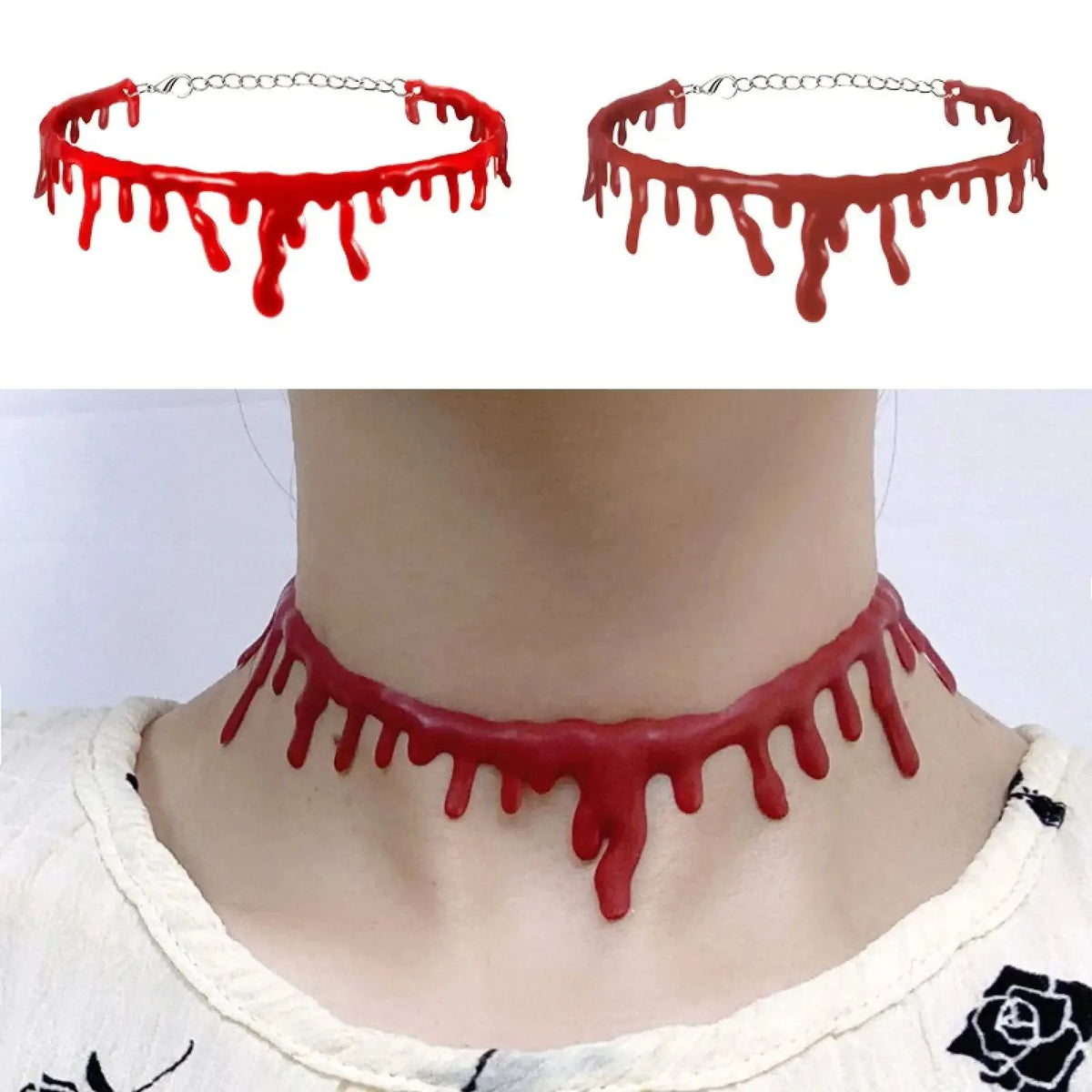 Blood Drip Choker Necklace Halloween | Dripping Blood Design Vampire Costume Accessory | Lightweight Comfortable Wear