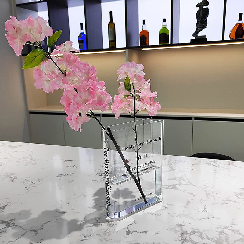Book Shape Acrylic Vase | Clear Shatterproof Design | Stable Lightweight Centrepiece for Flowers, Gems & Lights